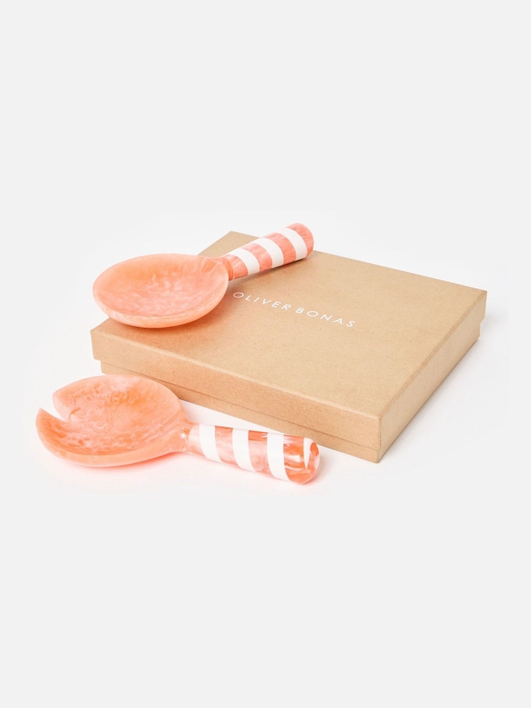 Oliver Bonas Pink Resin Swirl Salad Servers - Image 2 of 4 Oliver Bonas Pink Resin Swirl Salad Servers - Image 2 of 4