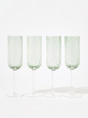 Oliver Bonas Set of 4 Green Elena Swirl Champagne Flutes - Image 2 of 6