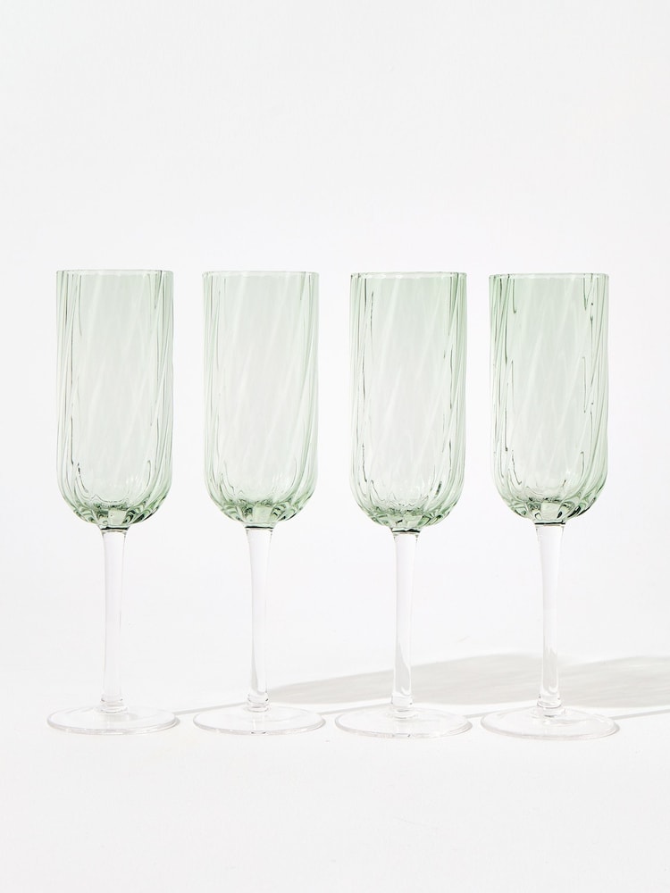 Oliver Bonas Set of 4 Green Elena Swirl Champagne Flutes - Image 2 of 6