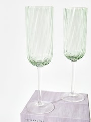 Oliver Bonas Set of 4 Green Elena Swirl Champagne Flutes - Image 4 of 6