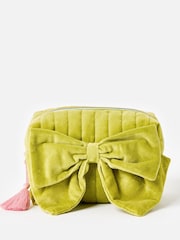Oliver Bonas Green Velvet Bow Makeup Bag - Image 1 of 6