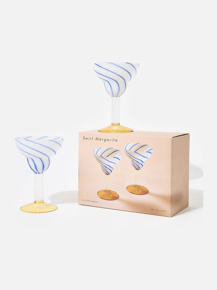 Oliver Bonas Set of 2 Multi Swirl Margarita Glasses - Image 2 of 4