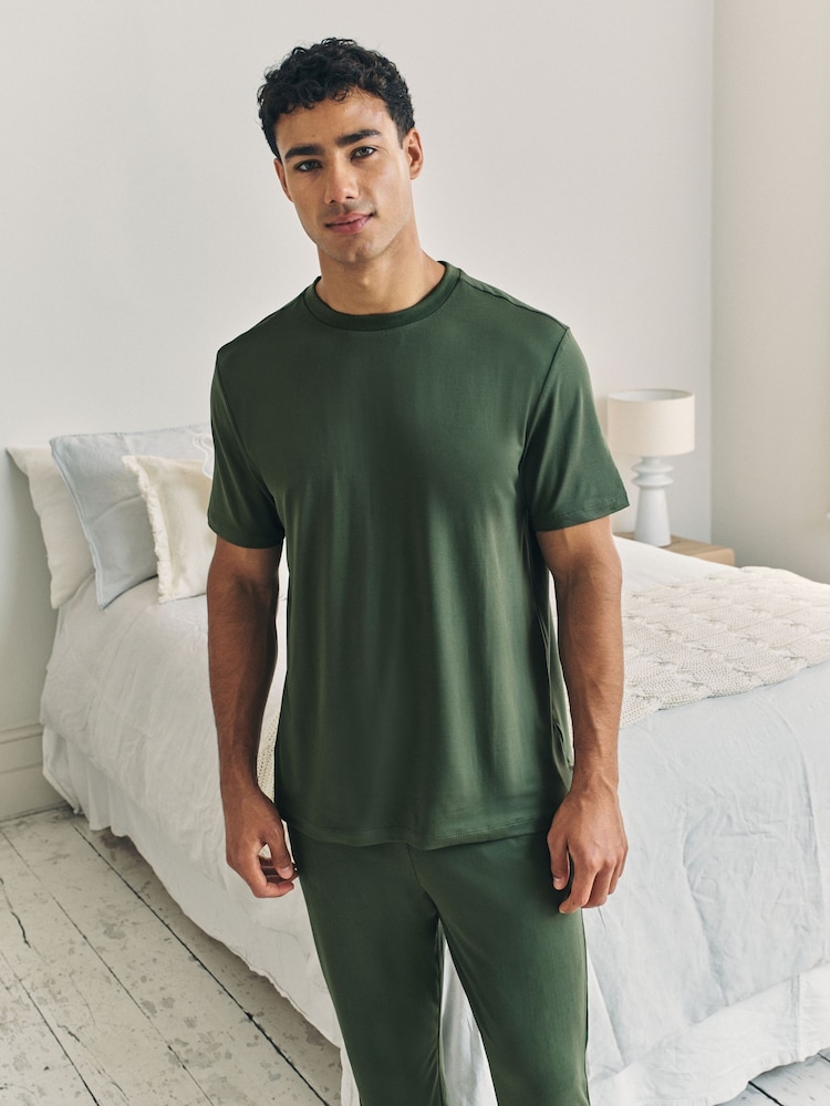 Chelsea Peers Green Crew Neck Short Pyjamas Set - Image 1 of 5 Chelsea Peers Green Crew Neck Short Pyjamas Set - Image 1 of 5