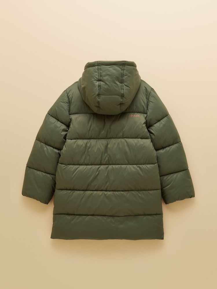 Joules Boys' Long Cairn Khaki Green Showerproof Padded Coat - Image 2 of 5