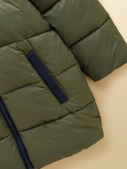 Joules Boys' Long Cairn Khaki Green Showerproof Padded Coat - Image 3 of 5