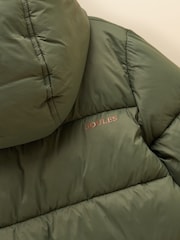 Joules Boys' Long Cairn Khaki Green Showerproof Padded Coat - Image 5 of 5