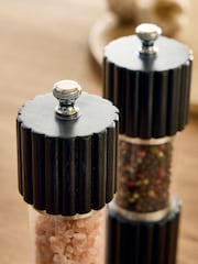 Set of 2 Black Wood Ribbed Filled Salt and Pepper Grinders - Image 2 of 3