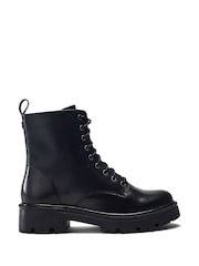 Moda in Pelle Black MbyModa Opai Lace Up Buckle Trim Leather Boots - Image 1 of 4