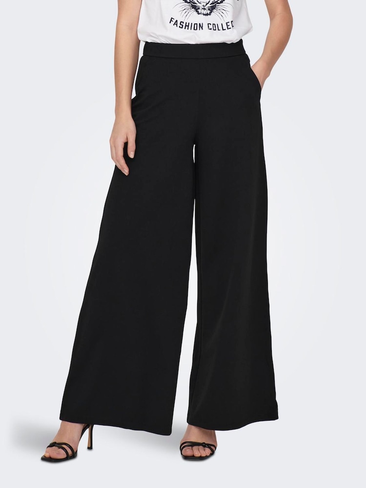 JDY Black Wide Flowy Pull On Trousers - Image 1 of 5 JDY Black Wide Flowy Pull On Trousers - Image 1 of 5