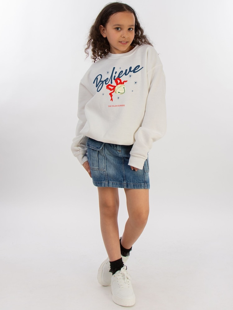 Brands In White Polar Express Believe Bell Christmas Sweat Top - Image 2 of 5 Brands In White Polar Express Believe Bell Christmas Sweat Top - Image 2 of 5