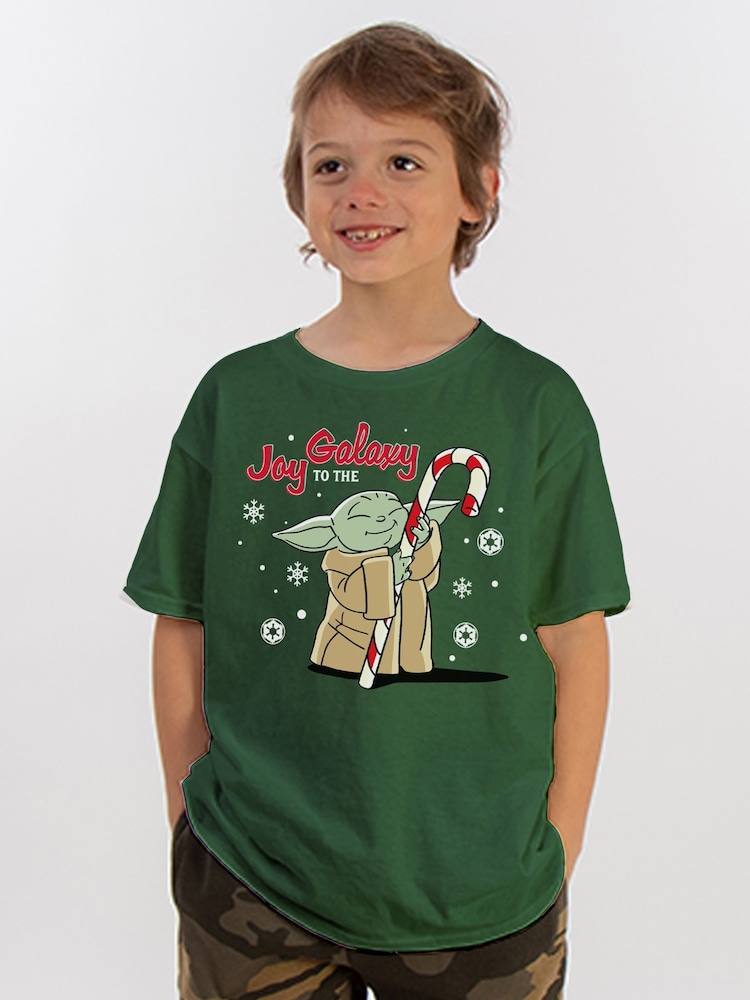 Brands In Green Star Wars Yoda Joy To The Galaxy Christmas T-Shirt - Image 1 of 5 Brands In Green Star Wars Yoda Joy To The Galaxy Christmas T-Shirt - Image 1 of 5
