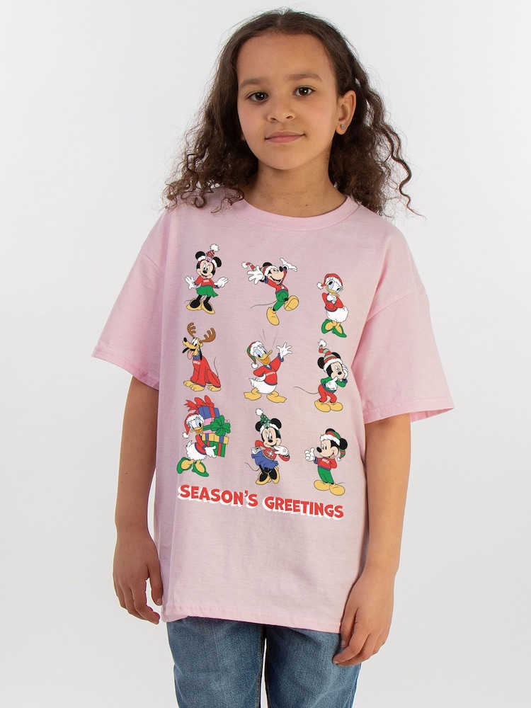 Brands In Pink Disney Mickey Mouse Seasons Greetings Christmas T-Shirt - Image 2 of 5