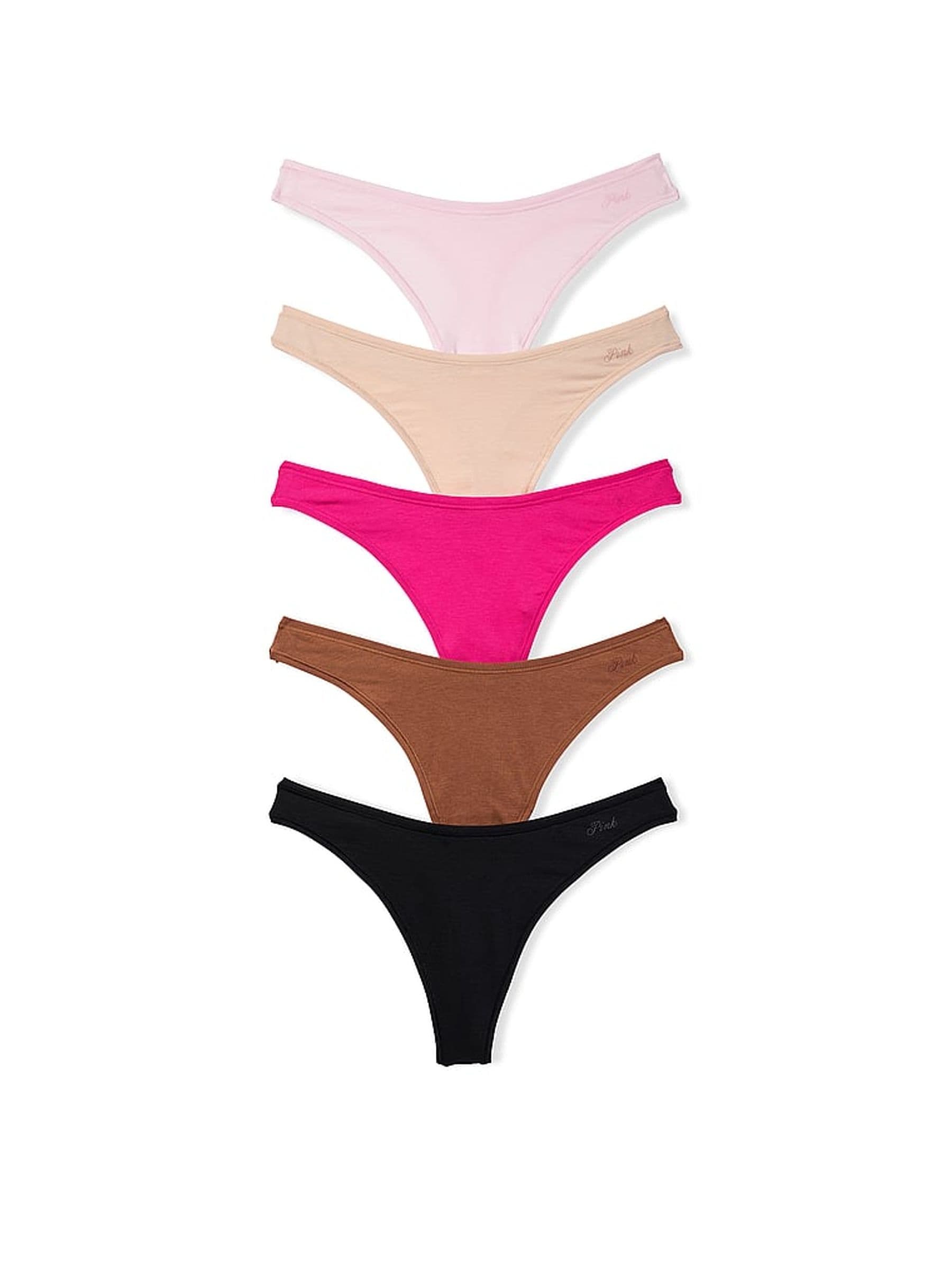 Victoria's Secret PINK Pink/Brown/Black Thong 5 Pack Cotton Knickers