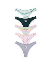 Victoria's Secret Pink Pink/Grey/Green Thong 5 Pack Cotton Knickers - Image 1 of 1