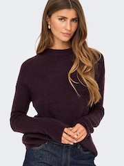 ONLY Burgundy Round Neck Cosy Knit Jumper - Image 1 of 6