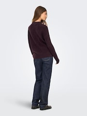 ONLY Burgundy Round Neck Cosy Knit Jumper - Image 2 of 6