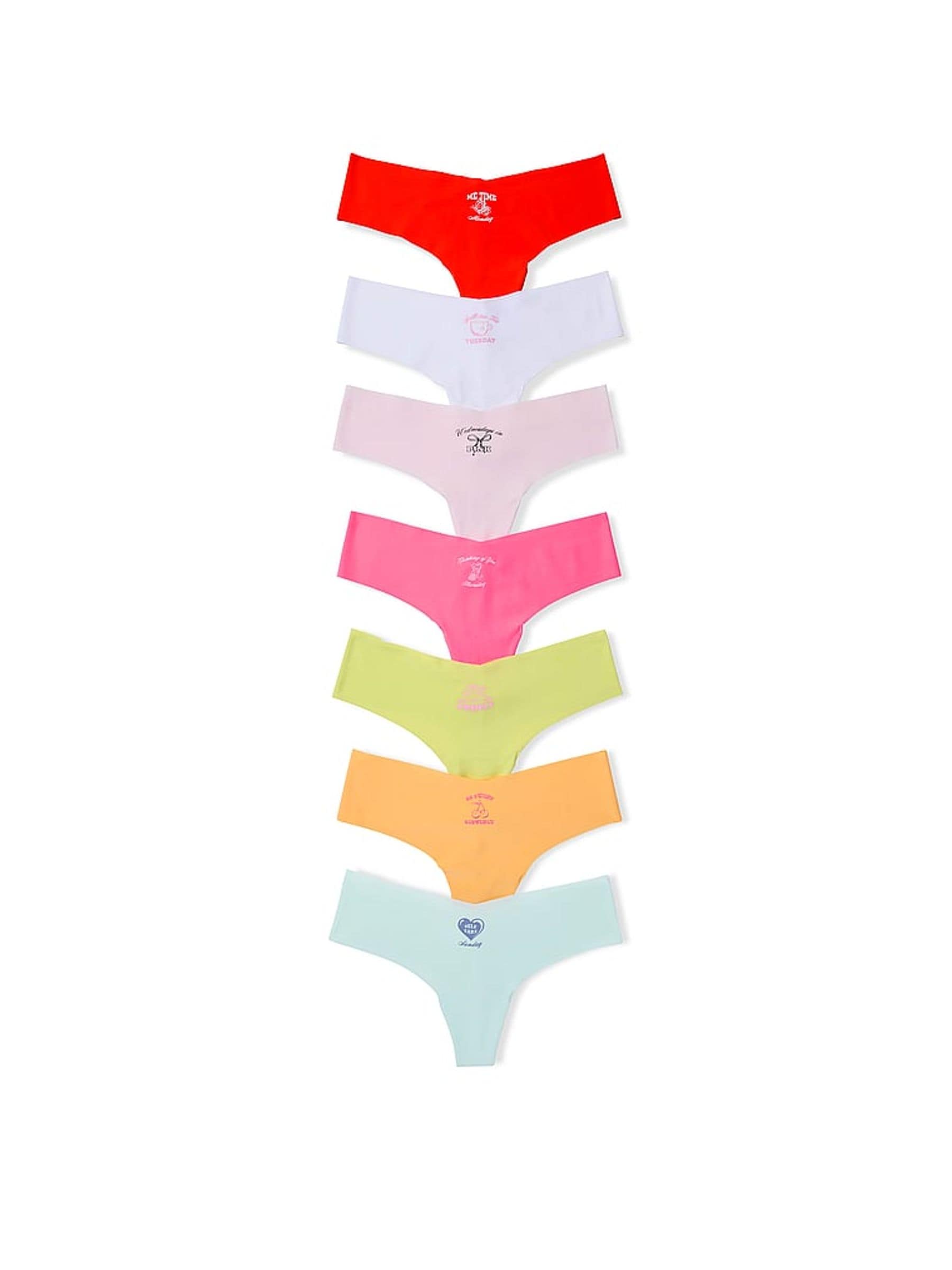 Victoria's Secret PINK Red/Pink/Green/Orange/White Thong No Show Knickers 7 Pack