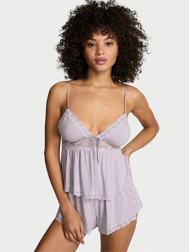 Victoria's Secret Crystal Lilac Purple Lace Trim Modal Cami Set - Image 1 of 2
