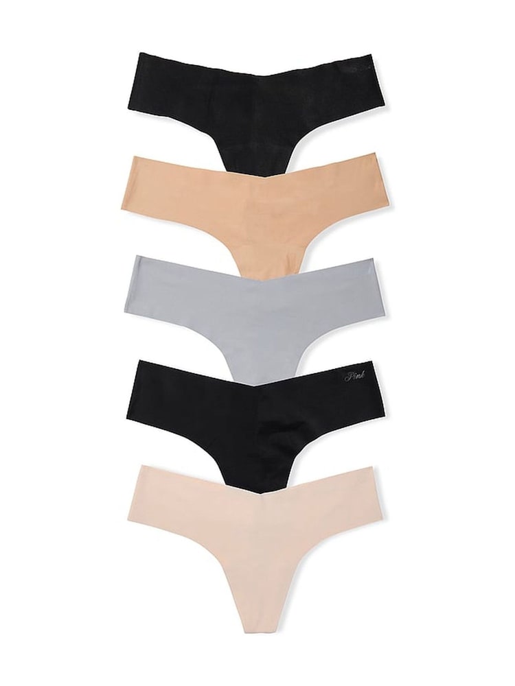 Victoria's Secret PINK Nude/Grey/Black Thong Knickers 5 Pack - Image 1 of 1 Victoria's Secret PINK Nude/Grey/Black Thong Knickers 5 Pack - Image 1 of 1