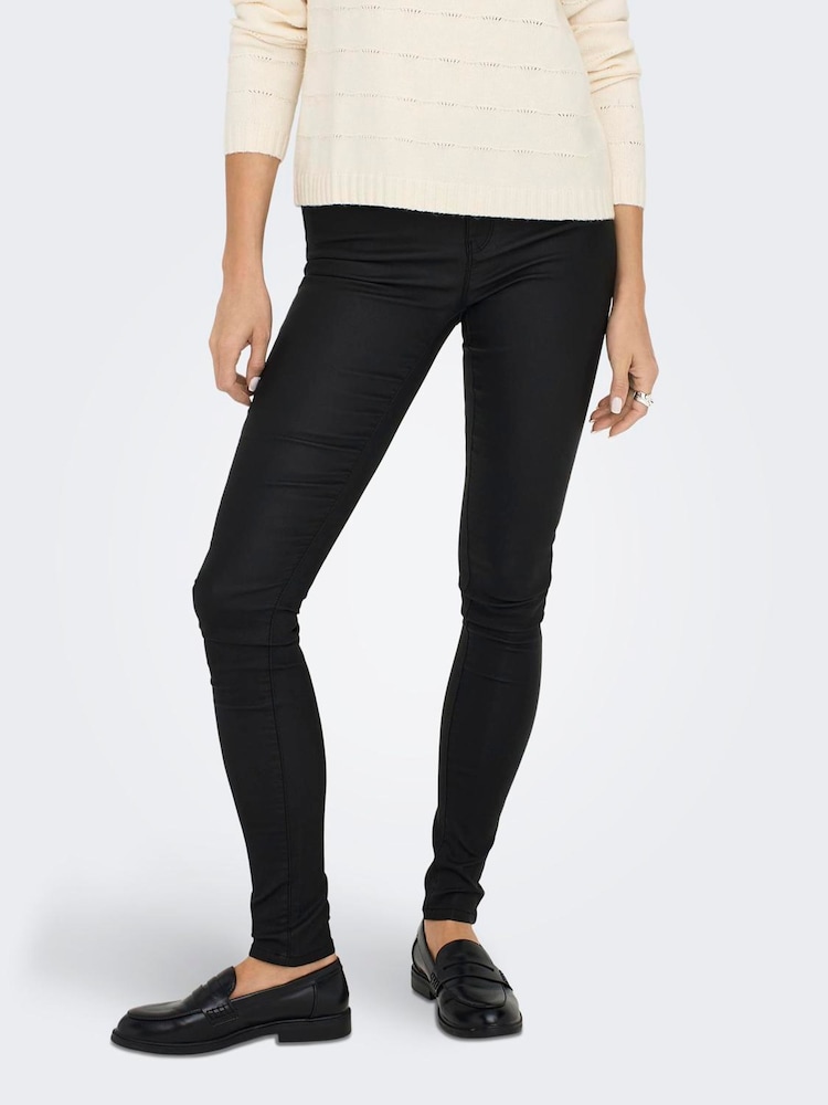 ONLY Black Mid Waist Coated Trousers - Image 1 of 7