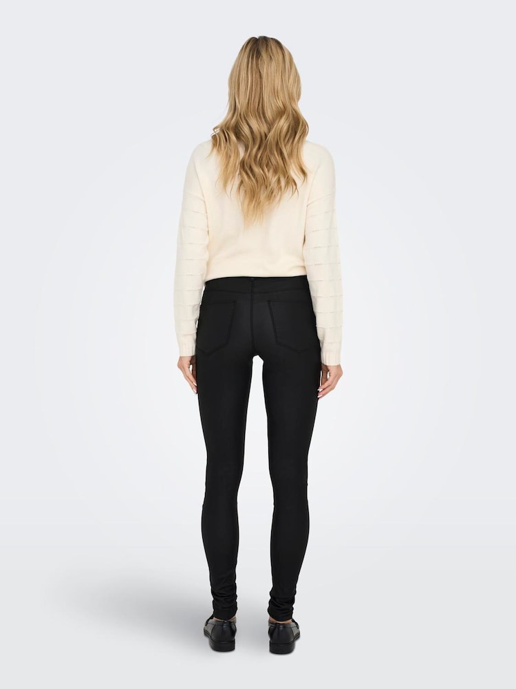 ONLY Black Mid Waist Coated Trousers - Image 2 of 7