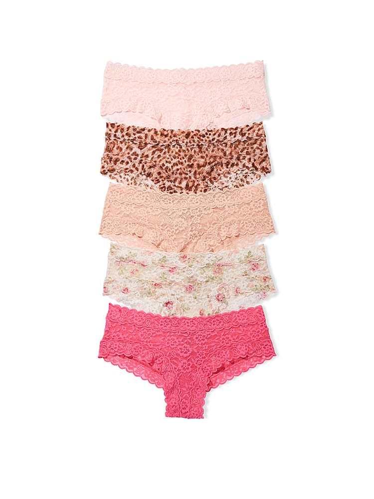 Victoria's Secret Pink/Nude/Leopard Cheeky Knickers 5 Pack - Image 1 of 1