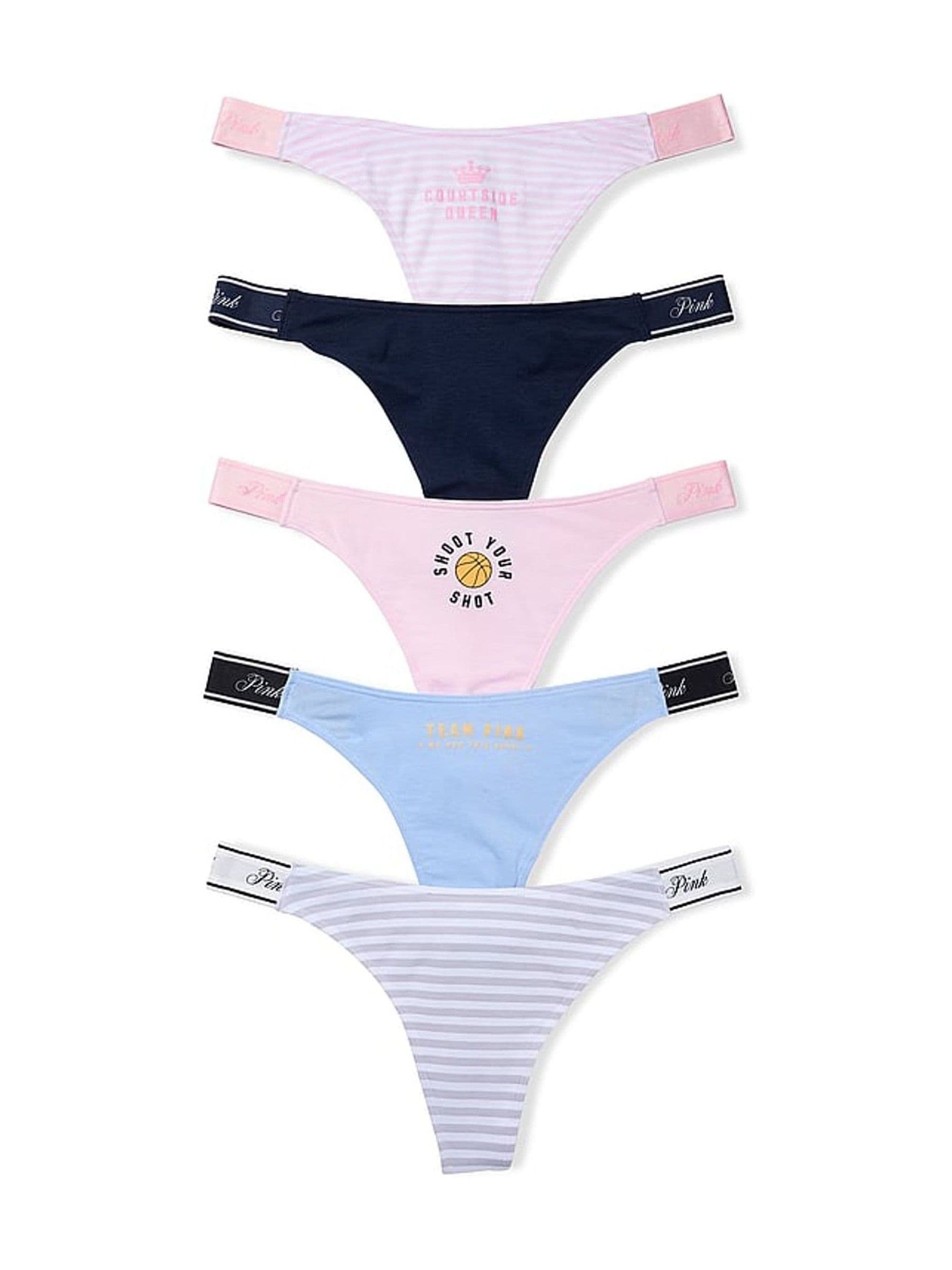 Victoria's Secret PINK Pink/Blue/Navy Thong 5 Pack Logo Knickers