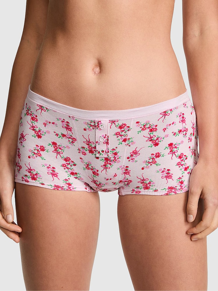 Victoria's Secret PINK Pink Tulip Floral Print Boyshort Cotton Knickers - Image 1 of 2 Victoria's Secret PINK Pink Tulip Floral Print Boyshort Cotton Knickers - Image 1 of 2