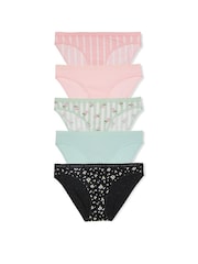 Victoria's Secret Pink/Green/Black Bikini 5 Pack Knickers - Image 1 of 1