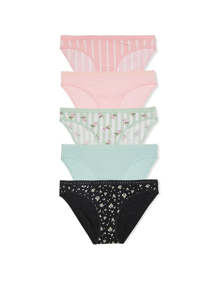 Victoria's Secret Pink/Green/Black Bikini 5 Pack Knickers - Image 1 of 1