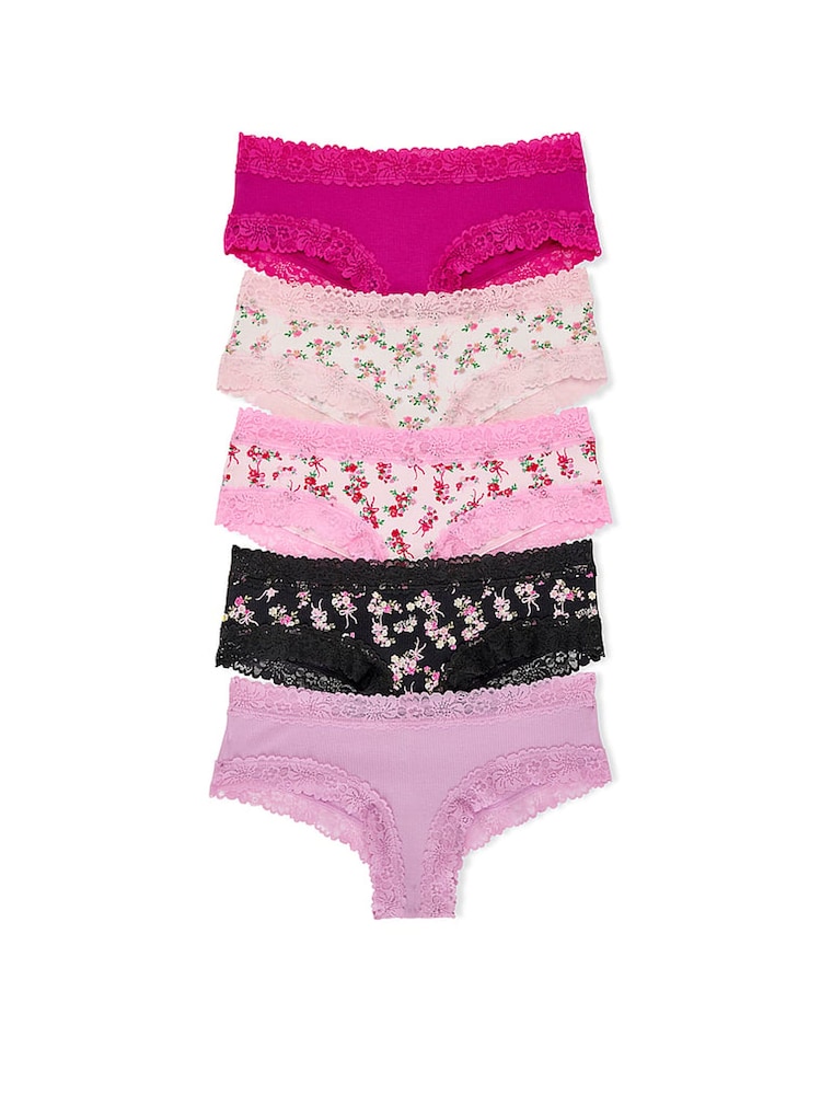 Victoria's Secret Pink Pink Floral Print Cheeky 7 Pack Knickers - Image 1 of 2