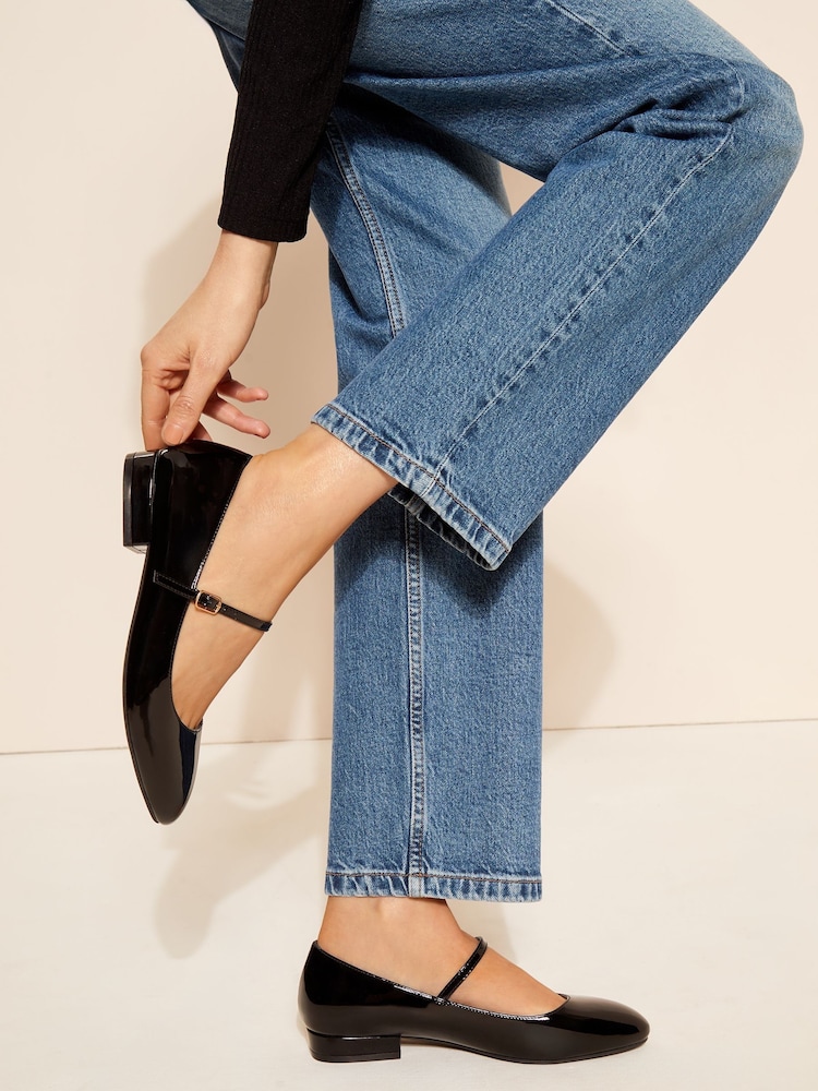 Friends Like These Black Round Toe Mary Jane Faux Leather Patent Ballerinas - Image 1 of 4 Friends Like These Black Round Toe Mary Jane Faux Leather Patent Ballerinas - Image 1 of 4