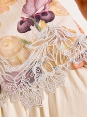 Lipsy Cream Floral Print Lace Detail Puff Sleeve Top - Image 5 of 5