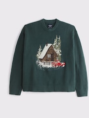 Abercrombie & Fitch Green Christmas Novelty Graphic Crew Neck Sweatshirt - Image 1 of 2