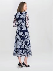 Gina Bacconi Blue Jan Floral Chiffon Wrap Midi Dress - Image 2 of 6