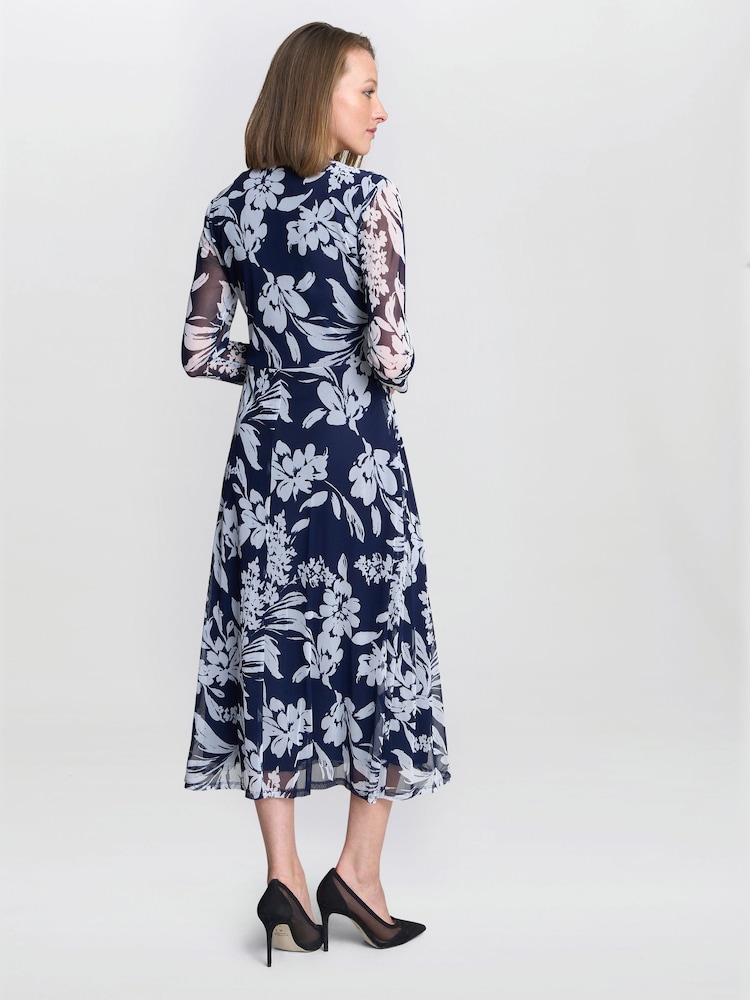 Gina Bacconi Blue Jan Floral Chiffon Wrap Midi Dress - Image 2 of 6 Gina Bacconi Blue Jan Floral Chiffon Wrap Midi Dress - Image 2 of 6