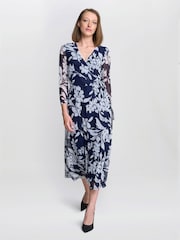 Gina Bacconi Blue Jan Floral Chiffon Wrap Midi Dress - Image 3 of 6