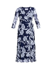 Gina Bacconi Blue Jan Floral Chiffon Wrap Midi Dress - Image 6 of 6