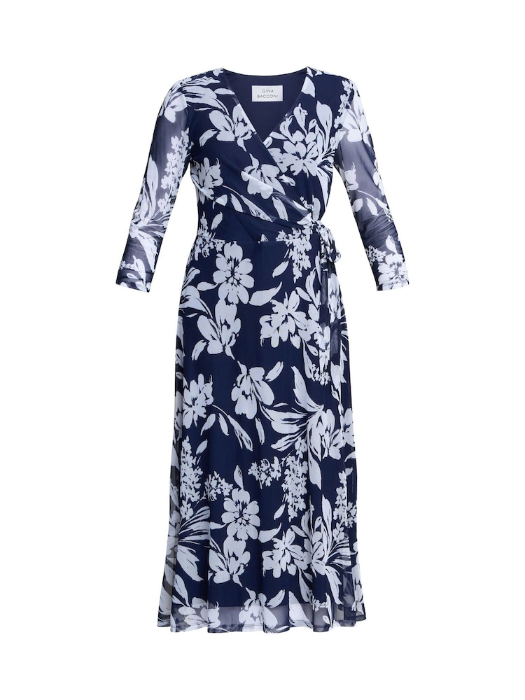 Gina Bacconi Blue Jan Floral Chiffon Wrap Midi Dress - Image 6 of 6