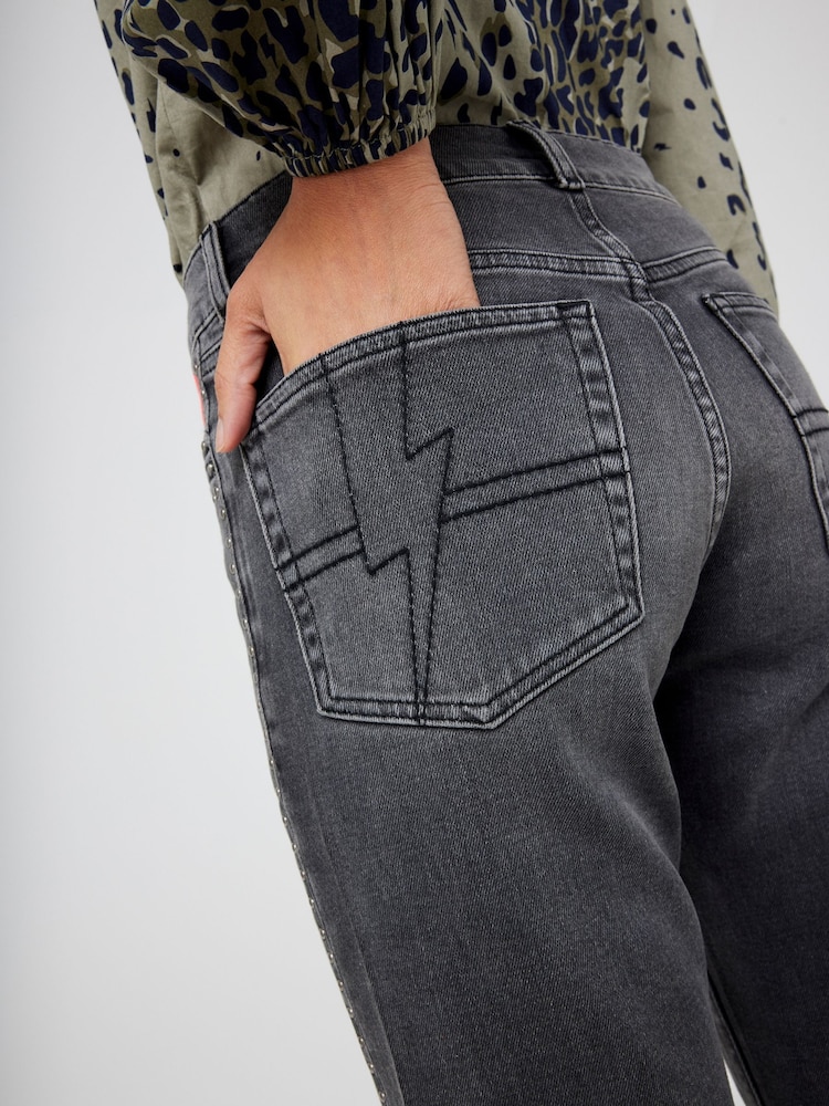 SCAMP & DUDE Black Relaxed Straight Leg Jeans Studded - Image 4 of 4