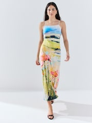 Meadow Print Satin Cami Midi Occasion Dress - Image 1 of 4