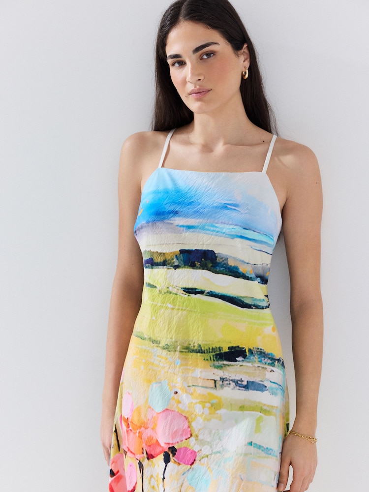 Meadow Print Satin Cami Midi Occasion Dress - Image 2 of 4