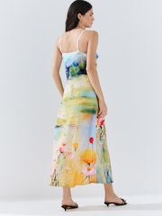 Meadow Print Satin Cami Midi Occasion Dress - Image 3 of 4