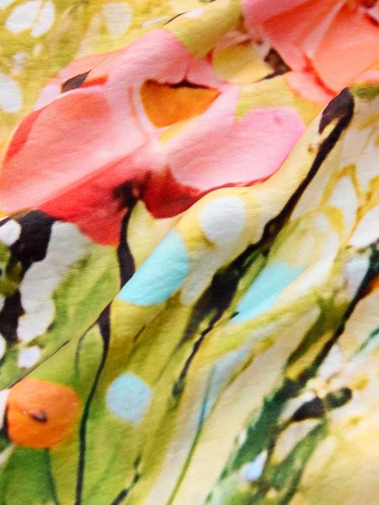 White/Yellow Scenic Print Satin Cami Midi Occasion Dress - Image 7 of 7
