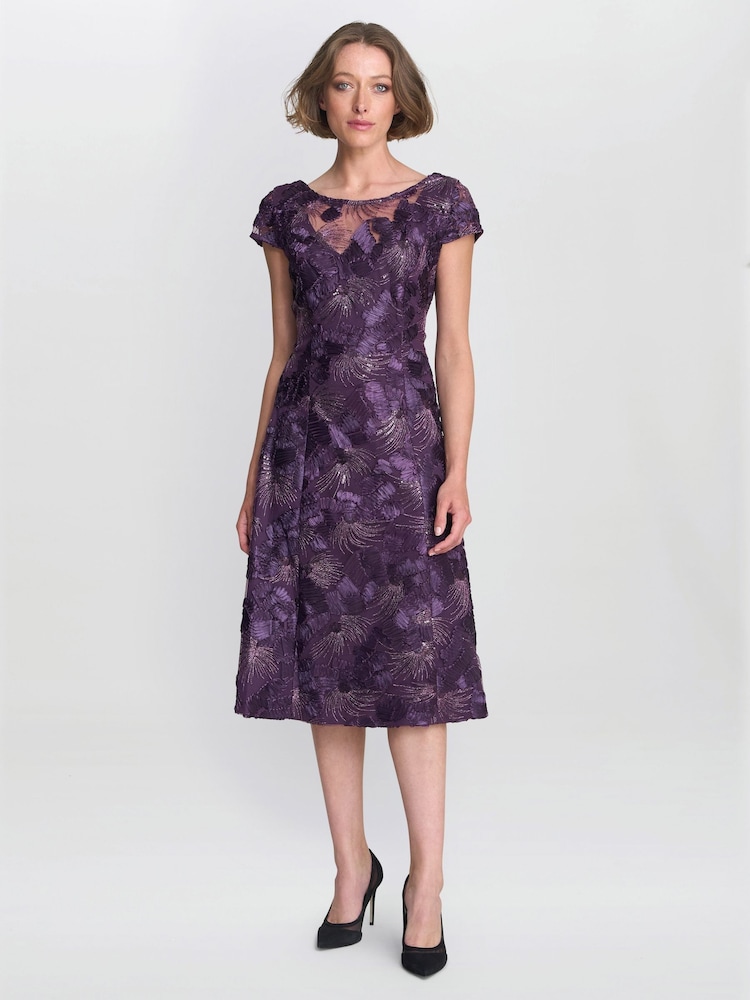 Gina Bacconi Purple Abella Illusion Jewel Floral Dress - Image 1 of 5