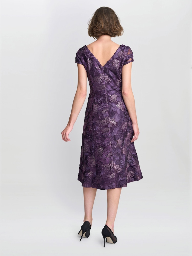 Gina Bacconi Purple Abella Illusion Jewel Floral Dress - Image 2 of 5