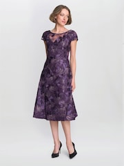 Gina Bacconi Purple Abella Illusion Jewel Floral Dress - Image 3 of 5