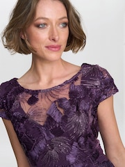 Gina Bacconi Purple Abella Illusion Jewel Floral Dress - Image 4 of 5