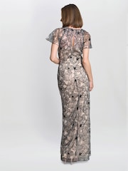 Gina Bacconi Marie-Claire Floral Embroidered Mesh Maxi Black Dress - Image 2 of 6