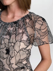 Gina Bacconi Marie-Claire Floral Embroidered Mesh Maxi Black Dress - Image 4 of 6